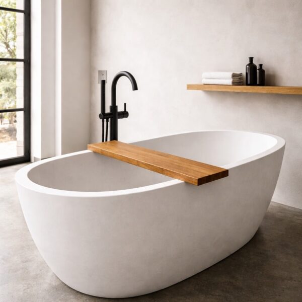 Plateau De Baignoire En Bois Massif, Dans Une Salle De Bains