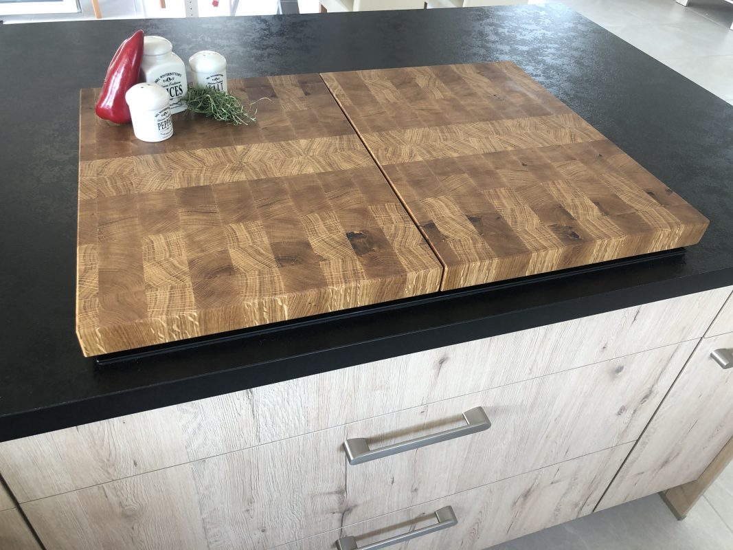 Couvre-plaque de cuisson en bois de bout – une ou deux pièces, en chêne, en bois de bout