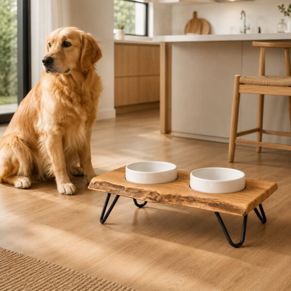 Station Repas En Bois Massif Pour Chien, Avec Bord Naturel, Pour Chien