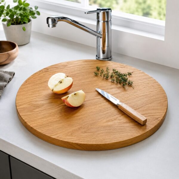 Couvercle Rond En Bois Pour Évier, En Chêne, De Forme Ronde