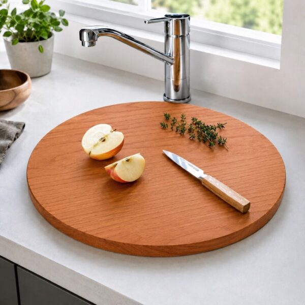 Couvercle Rond En Bois Pour Évier, En Merisier, De Forme Ronde