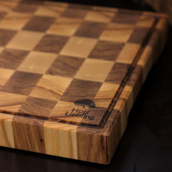Planche À Découper En Bois De Bout Motif Damier, En Bois De Bout, Avec Motif Damier