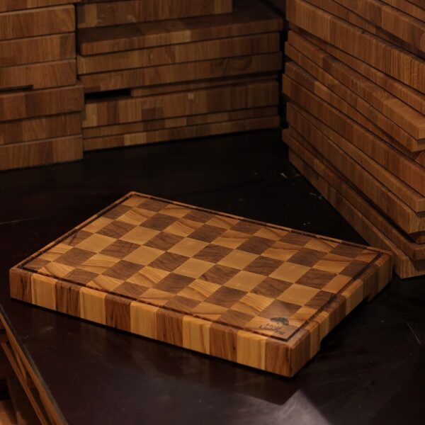 Planche À Découper En Bois De Bout Motif Damier, En Bois De Bout, Avec Motif Damier