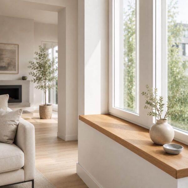 Appui De Fenêtre En Bois Massif Sur Mesure, En Chêne, Installé À La Fenêtre, Avec Accessoires D’entretien