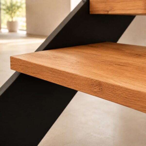 Marches D’escalier En Bois Massif Sur Mesure, En Chêne, Avec Piètement En Acier, Sur Un Escalier
