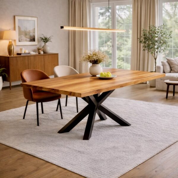 Table À Manger En Poirier Massif Sur Mesure, En Poirier, Avec Piètement En Acier
