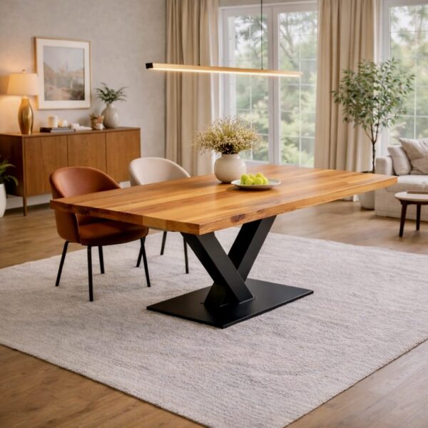 Table À Manger En Poirier Massif Sur Mesure, En Poirier, Avec Piètement En Acier