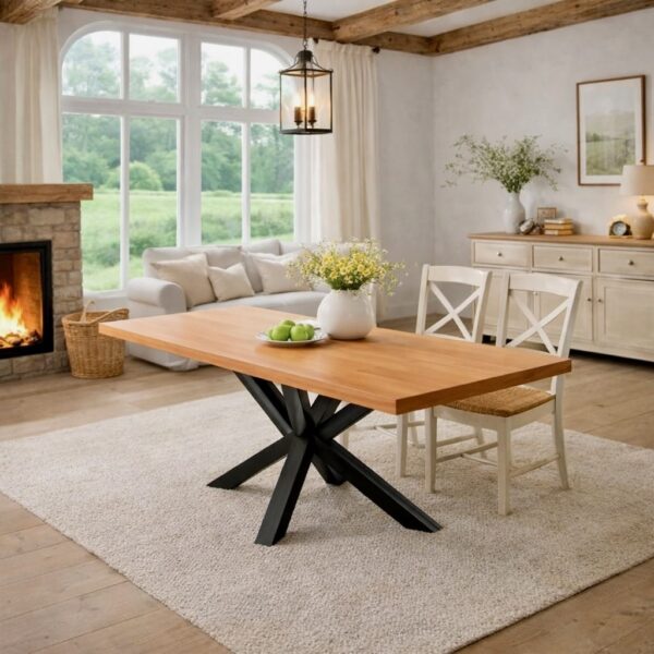 Table À Manger En Hêtre Massif Sur Mesure, En Hêtre, Avec Piètement En Acier