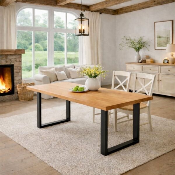 Table À Manger En Hêtre Massif Sur Mesure, En Hêtre, Avec Piètement En Acier