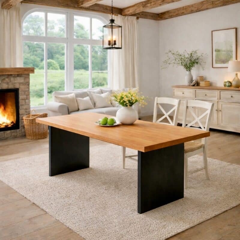 Table à manger en hêtre massif sur mesure, en hêtre, avec piètement en acier