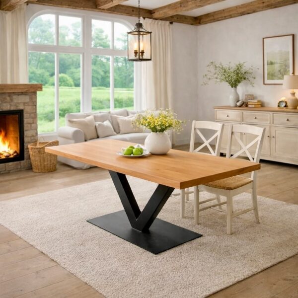 Table À Manger En Hêtre Massif Sur Mesure, En Hêtre, Avec Piètement En Acier