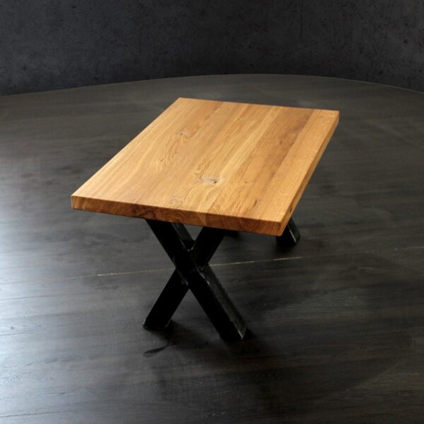 Table Basse En Bois Massif Sur Mesure, En Chêne, Avec Piètement En Acier