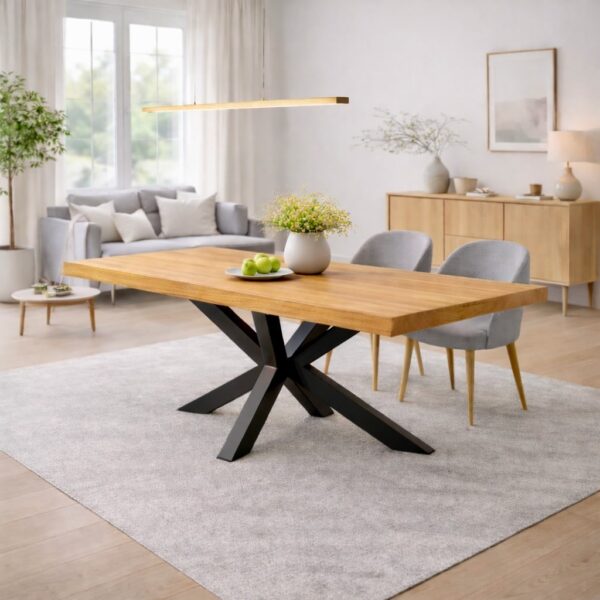 Table À Manger En Aulne Massif Sur Mesure, En Aulne, Avec Piètement En Acier