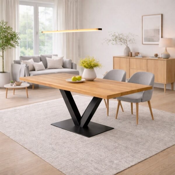 Table À Manger En Aulne Massif Sur Mesure, En Aulne, Avec Piètement En Acier
