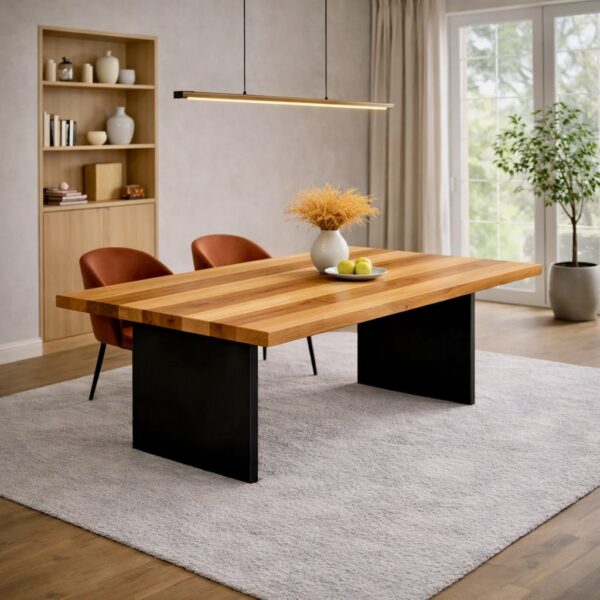Table À Manger En Frêne Massif Sur Mesure, En Frêne, Avec Piètement En Acier