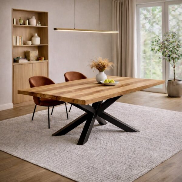 Table À Manger En Frêne Massif Sur Mesure, En Frêne, Avec Piètement En Acier