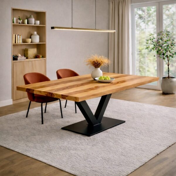 Table À Manger En Frêne Massif Sur Mesure, En Frêne, Avec Piètement En Acier