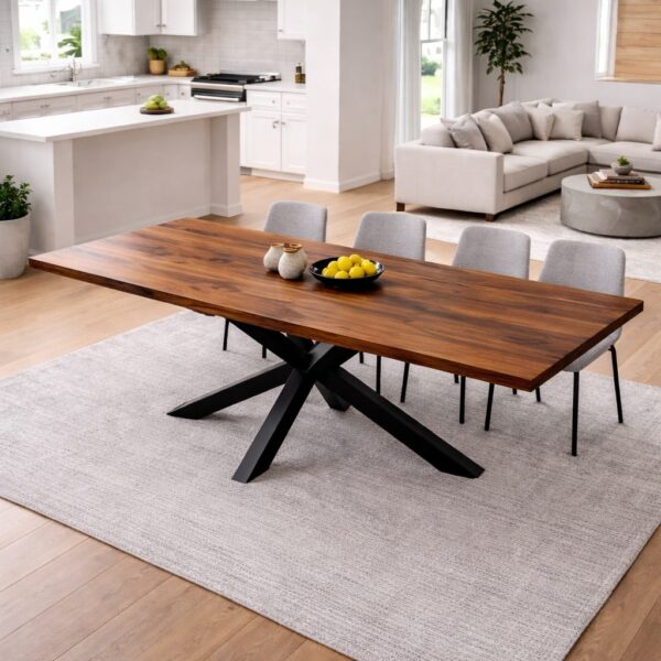 Table À Manger En Noyer Massif Sur Mesure, En Noyer, Avec Piètement En Acier