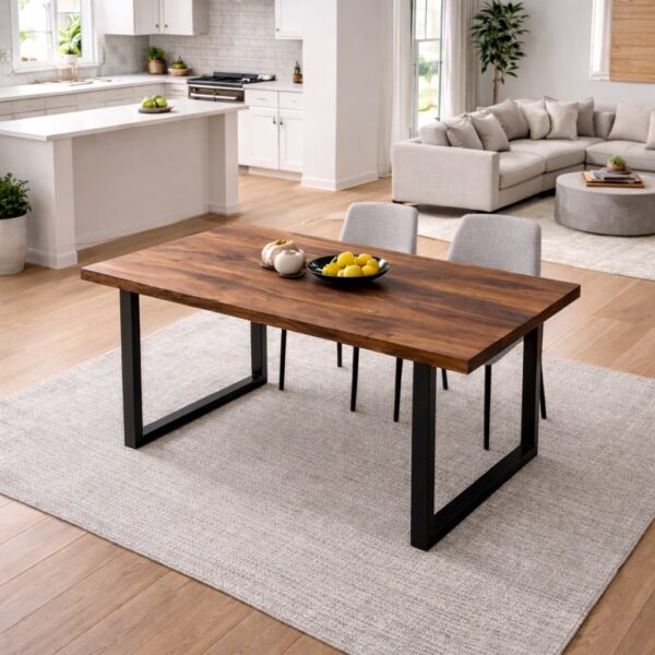 Table À Manger En Noyer Massif Sur Mesure, En Noyer, Avec Piètement En Acier