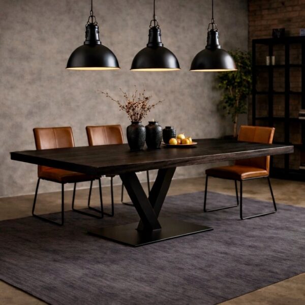 Table À Manger En Chêne Fumé Sur Mesure, En Chêne Fumé, En Chêne, Avec Piètement En Acier