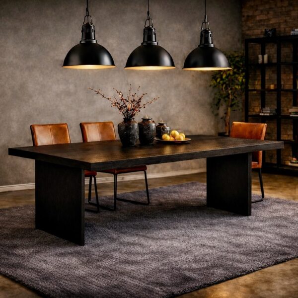 Table À Manger En Chêne Fumé Sur Mesure, En Chêne Fumé, En Chêne, Avec Piètement En Acier