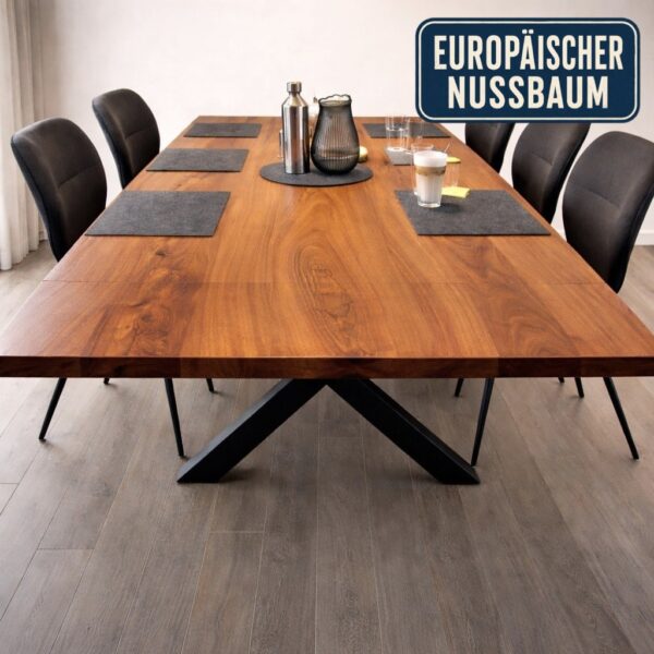 Table À Manger En Noyer Massif Sur Mesure, En Noyer, Avec Piètement En Acier