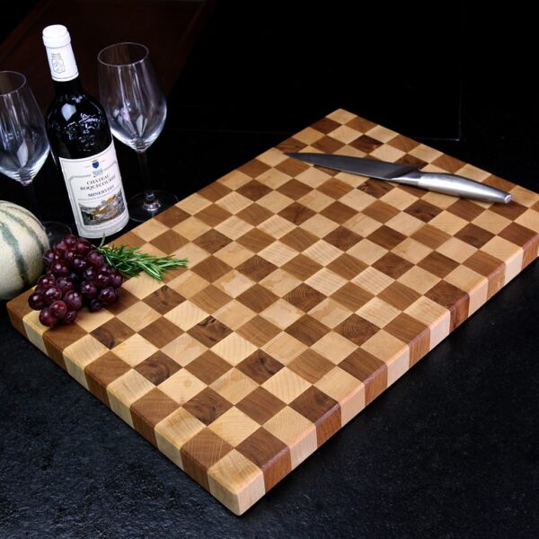 Planche À Découper En Bois De Bout Motif Damier, En Bois De Bout, Avec Motif Damier