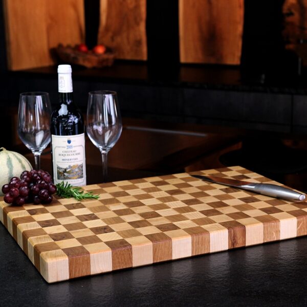 Planche À Découper En Bois De Bout Motif Damier, En Bois De Bout, Avec Motif Damier