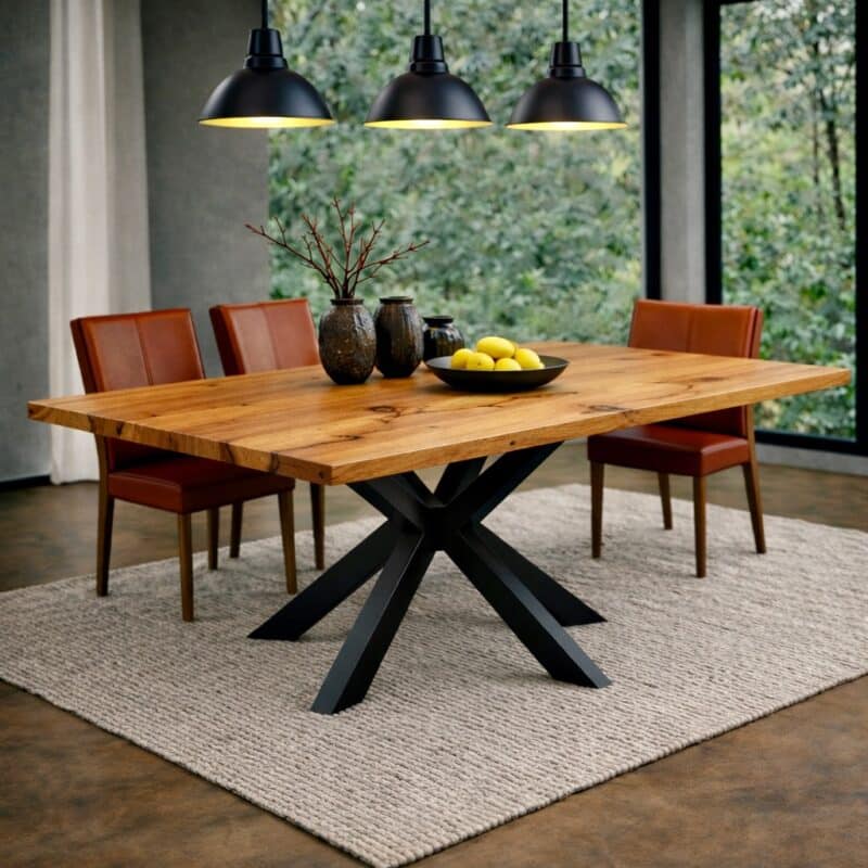 Table à manger en hêtre cœur massif sur mesure, en hêtre, avec piètement en acier
