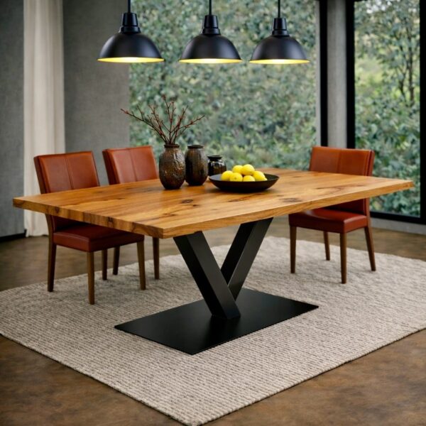 Table À Manger En Hêtre Cœur Massif Sur Mesure, En Hêtre, Avec Piètement En Acier