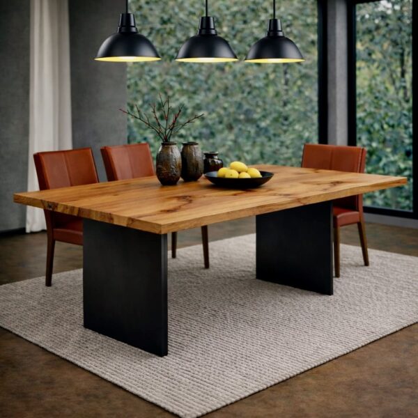 Table À Manger En Hêtre Cœur Massif Sur Mesure, En Hêtre, Avec Piètement En Acier