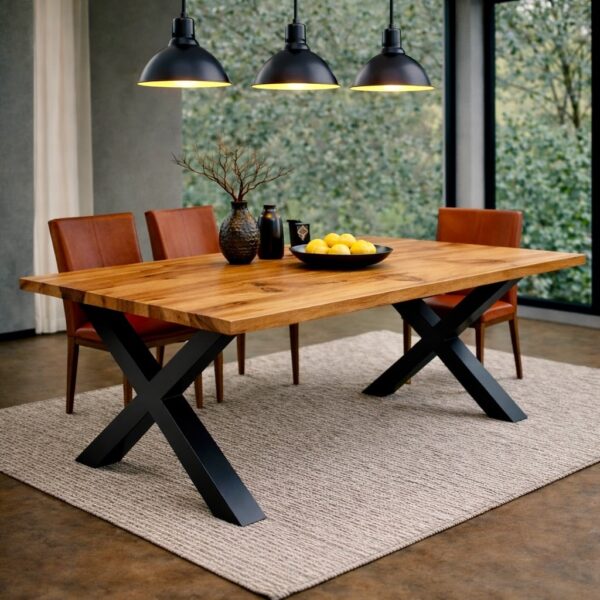 Table À Manger En Hêtre Cœur Massif Sur Mesure, En Hêtre, Avec Piètement En Acier