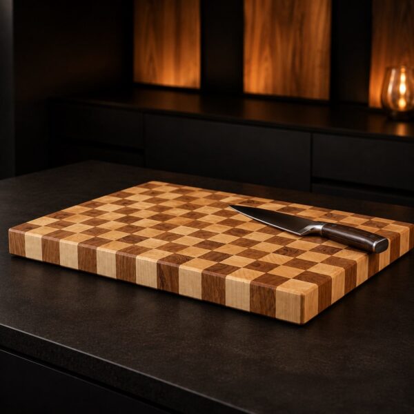 Planche À Découper En Bois De Bout Motif Damier, Vue Principale