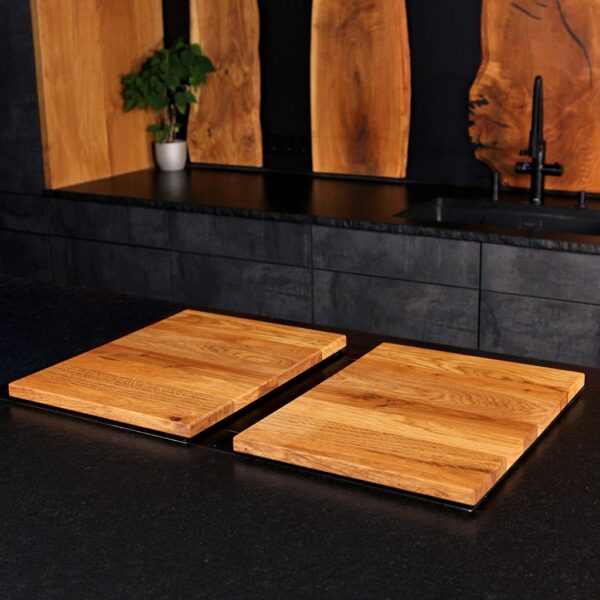 Couvre-Plaque De Cuisson En Bois, En Deux Parties, Sur Une Plaque De Cuisson, En Deux Parties, En Chêne