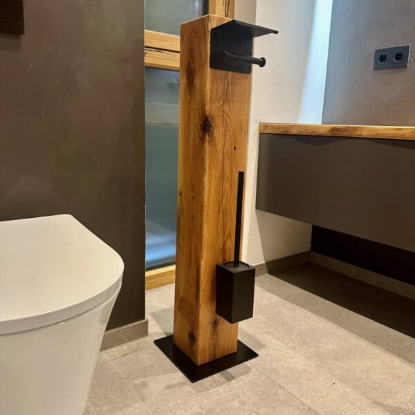 Porte-Papier Toilette Sur Pied En Chêne Massif, En Chêne