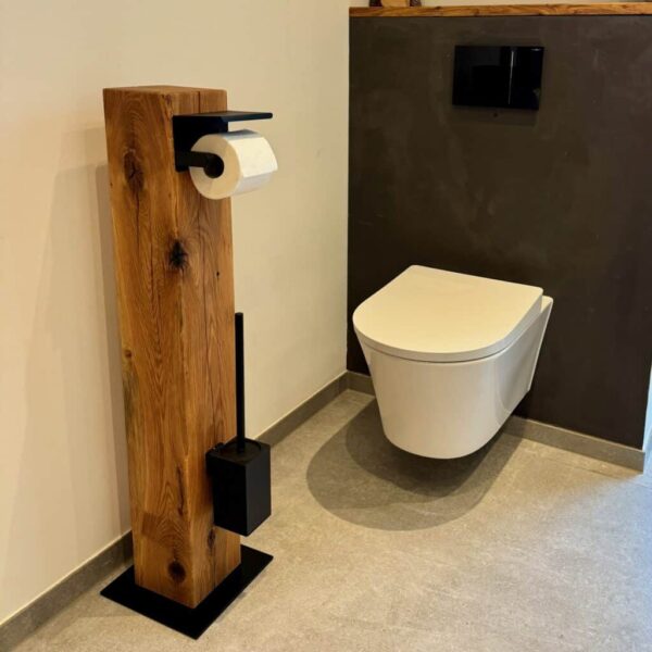 Porte-Papier Toilette Sur Pied En Chêne Massif, Vue Du Produit
