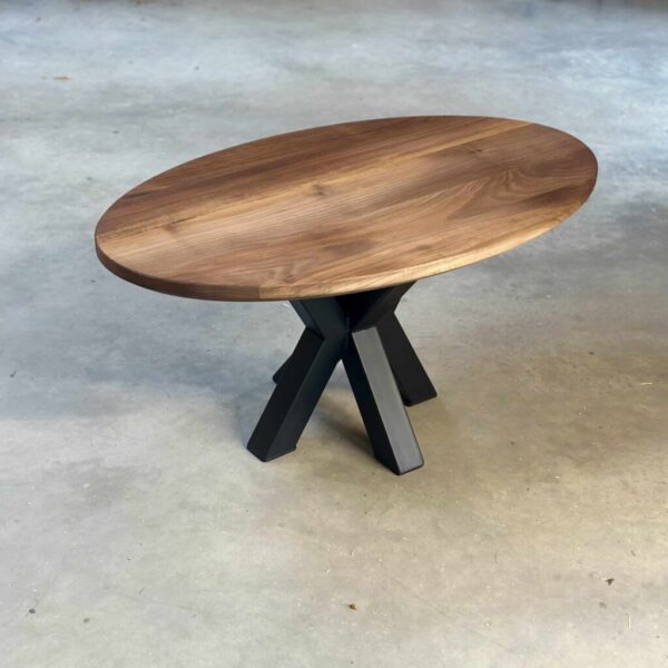 Table Basse En Bois Massif Sur Mesure, En Noyer, De Forme Ovale, Avec Option Led