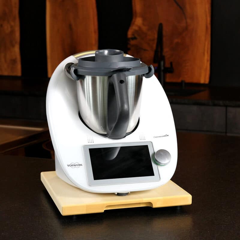 Plateau coulissant pour Thermomix – planche roulante en bois, avec Thermomix, sur plateau coulissant, en érable