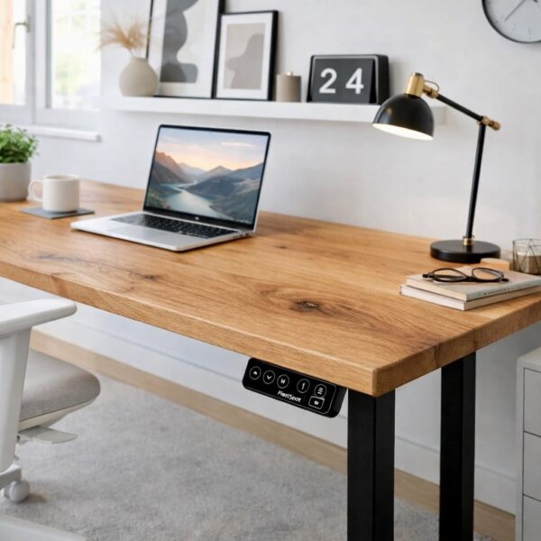Bureau Assis-Debout En Bois Massif Sur Mesure, Réglage En Hauteur, En Chêne