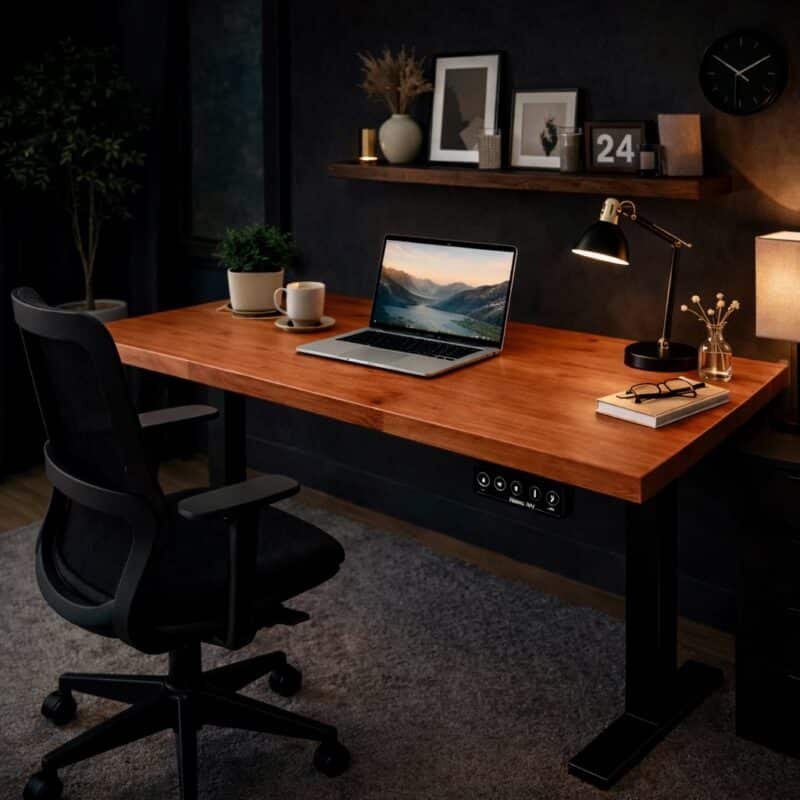 Bureau assis-debout en bois massif sur mesure, en merisier