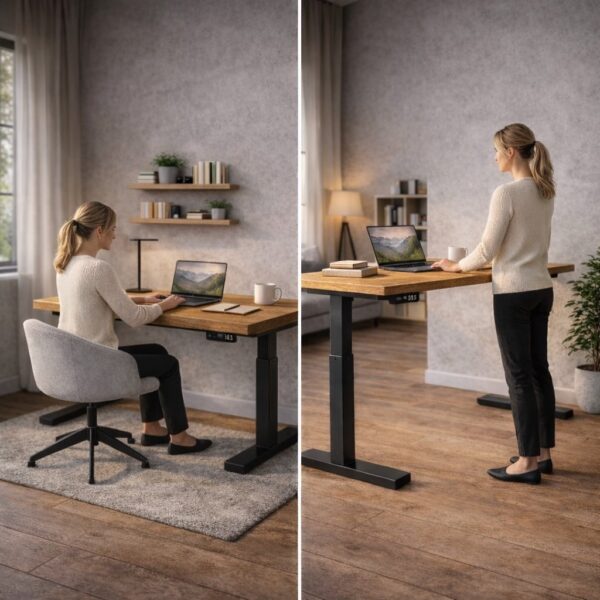 Bureau Assis-Debout En Bois Massif Sur Mesure, Réglage En Hauteur