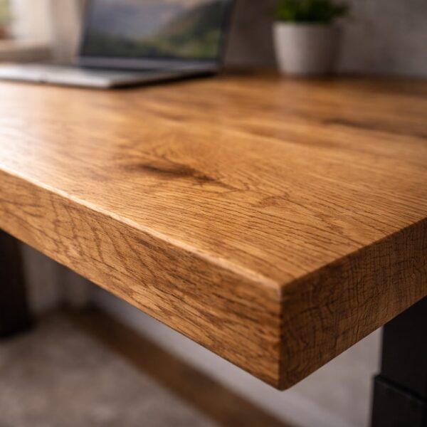 Bureau Assis-Debout En Bois Massif Sur Mesure, Vue De Détail, En Chêne