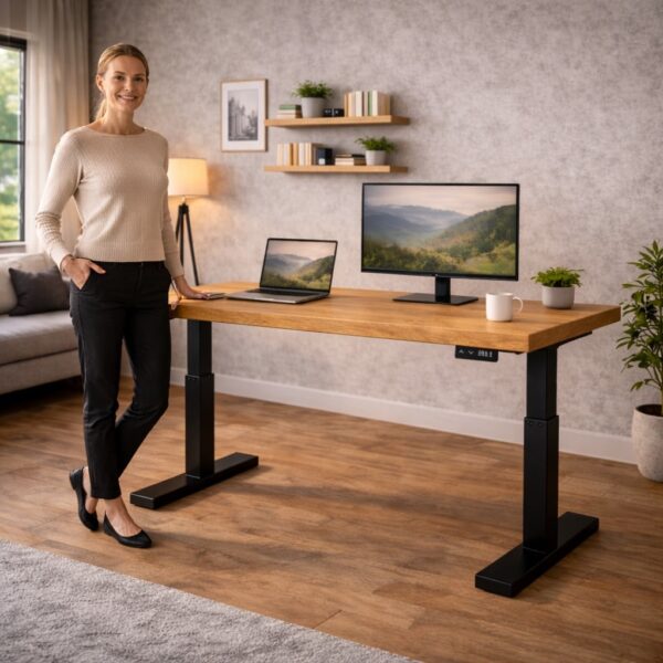 Bureau Assis-Debout En Bois Massif Sur Mesure, Photo De Fabrication Dans L’atelier, En Chêne