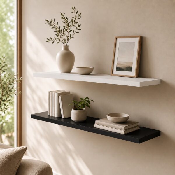 Étagère Murale Flottante Noire Ou Blanche, Vue Principale, Blanc, Noir