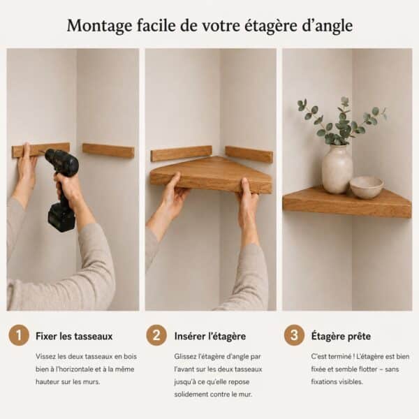Étagère D’angle Flottante En Bois Massif_Montage