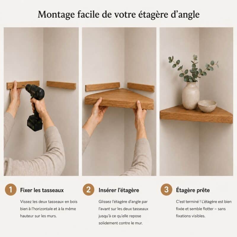 Étagère D’angle Flottante En Bois Massif_Montage