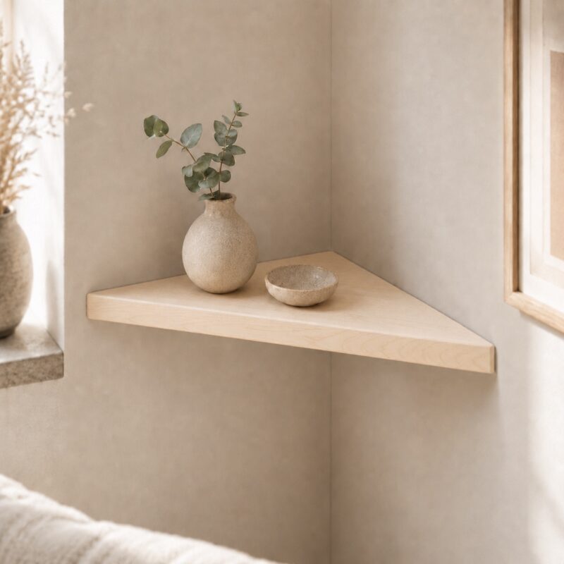 Étagère d’angle flottante en bois massif, en érable