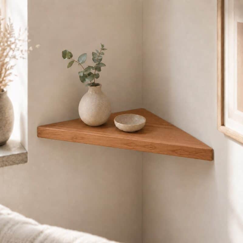 Étagère d’angle flottante en bois massif, en merisier