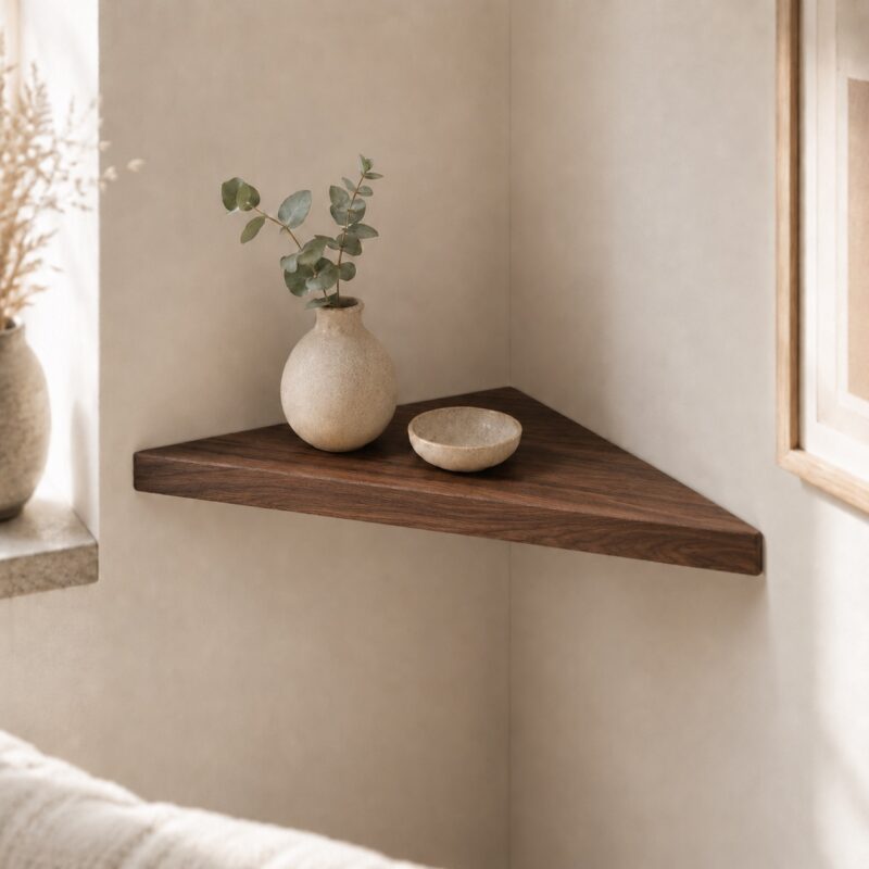 Étagère d’angle flottante en bois massif, en noyer