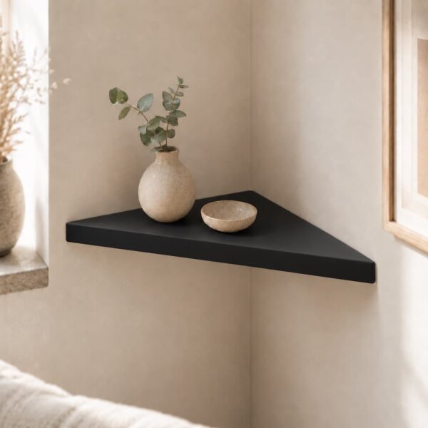 Étagère D’angle Flottante En Bois Massif, Noir